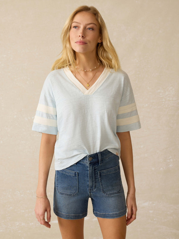 faherty Sunwashed Slub Varsity Tee - Sky Varsity Women's Knits