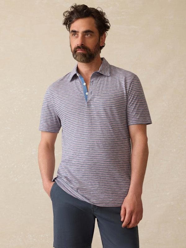 faherty Sunwashed T-Shirt Polo - Searock Fire Stripe Men's Knits