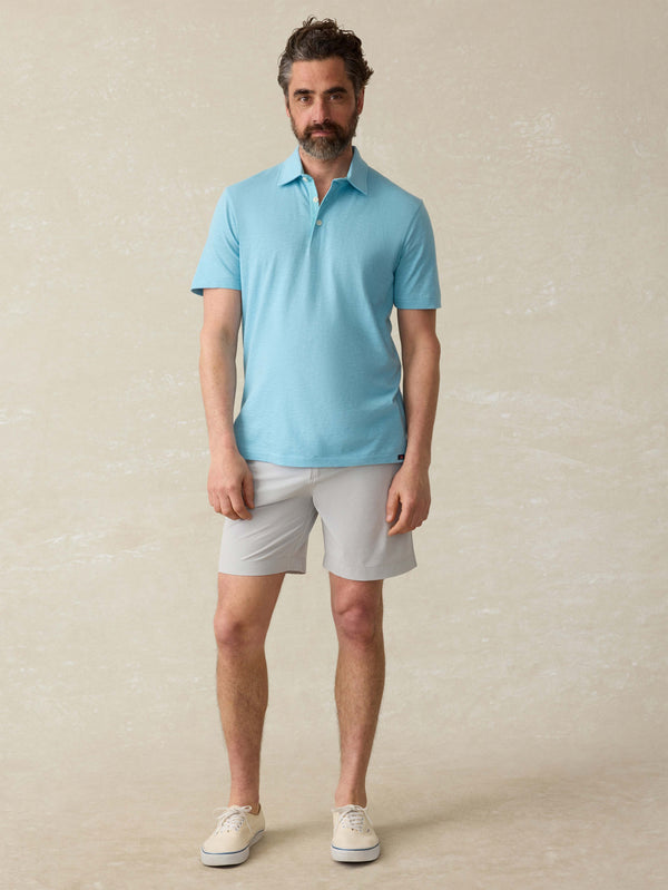 Faherty Sunwashed T-Shirt Polo - Teal Sea Men's Knits