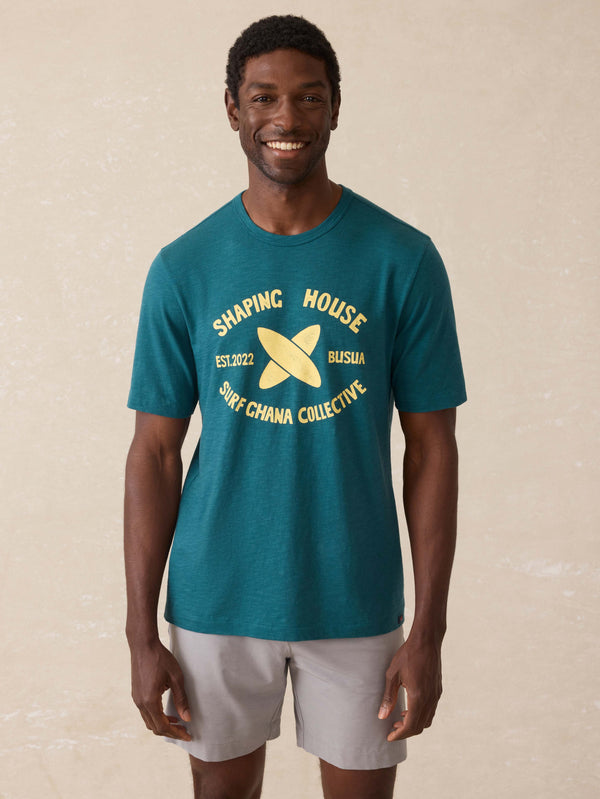 Faherty Surf Ghana Short Sleeve Shaping House Graphic Tee - Agona Green Men's Knits