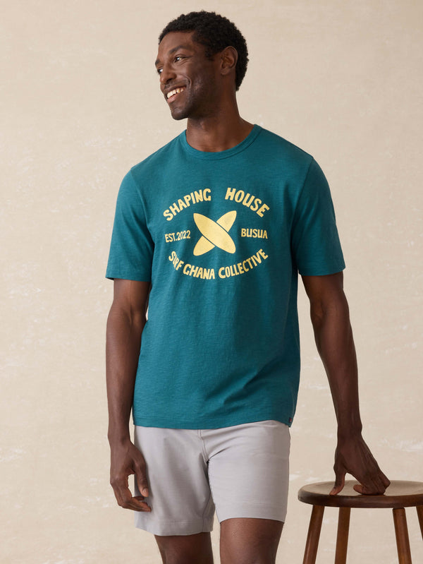 faherty Surf Ghana Short Sleeve Shaping House Graphic Tee - Agona Green Men's Knits