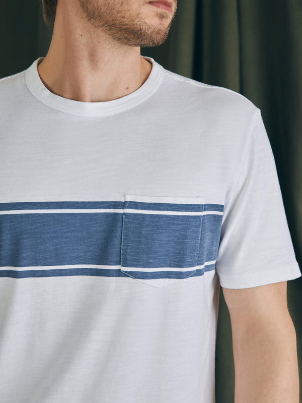 Faherty Surf Stripe Sunwashed Pocket Tee - White Men's Knits