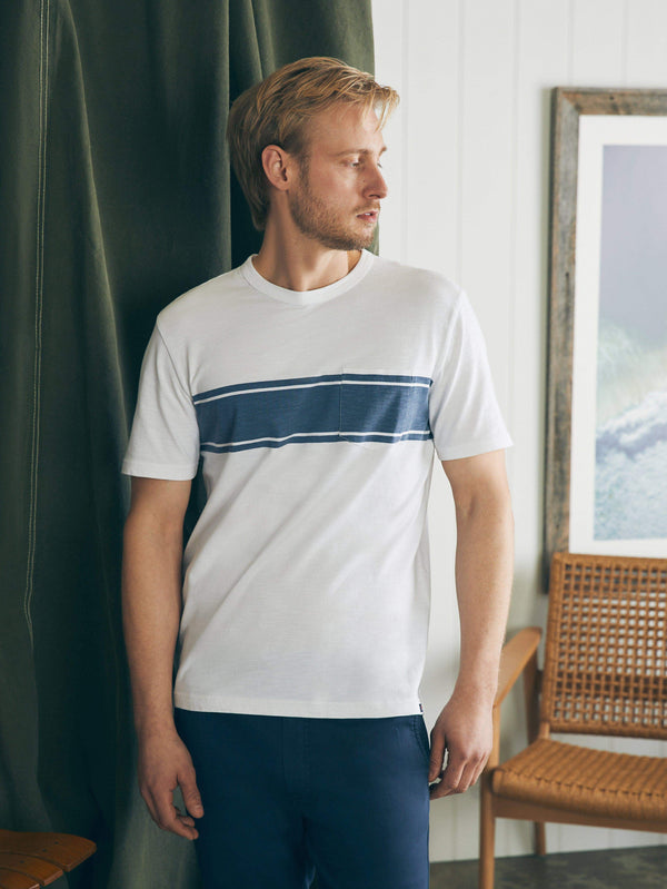 Faherty Surf Stripe Sunwashed Pocket Tee - White Men's Knits