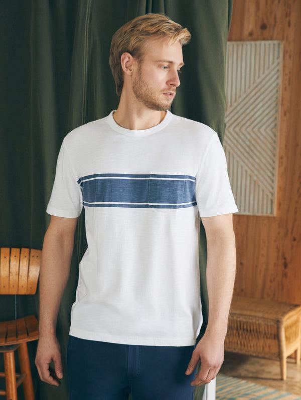faherty Surf Stripe Sunwashed Pocket Tee - White Men's Knits