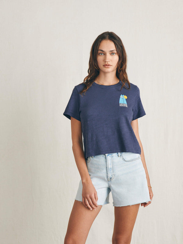 Faherty Surfrider Sunwashed Cropped Tee - Dune Navy Women's Knits