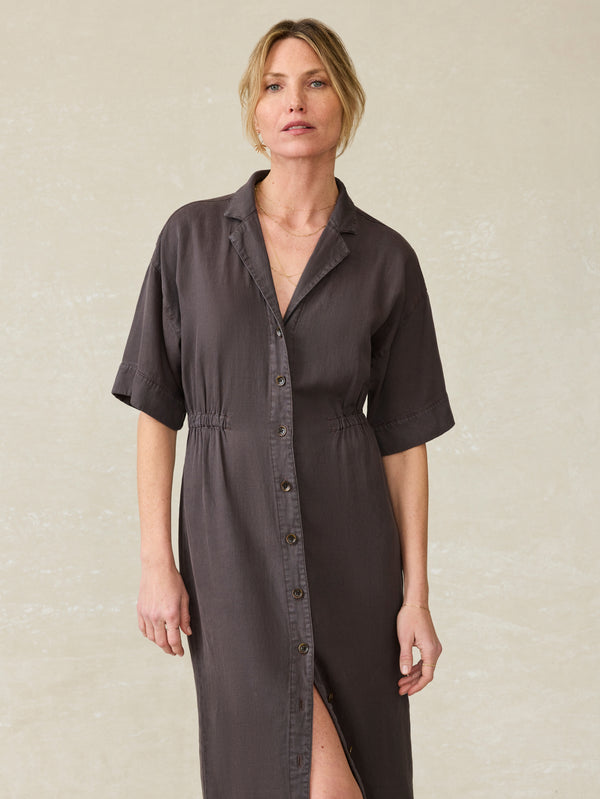 Faherty Topanga Drape Shirtdress - Washed Black Women's Dresses