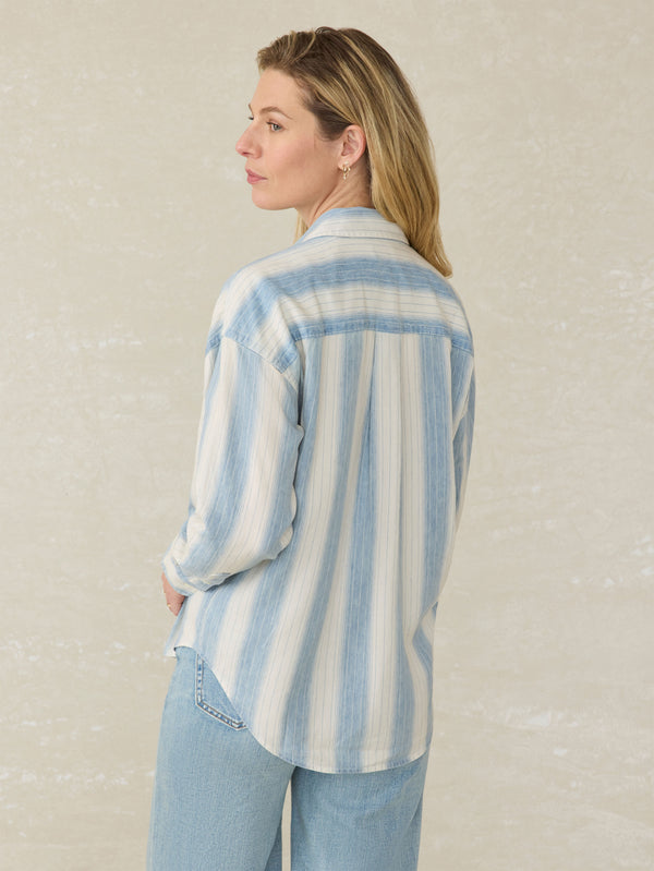 Faherty Tried & True Chambray Relaxed Shirt - Ocean Oasis Stripe Women's Button Ups