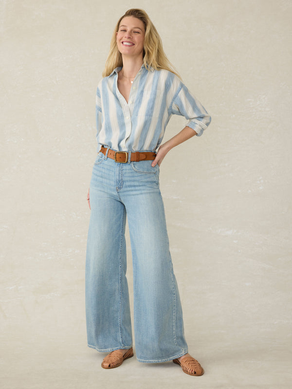 faherty Tried & True Chambray Relaxed Shirt - Ocean Oasis Stripe Women's Button Ups