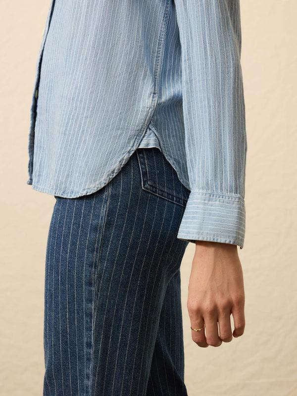 Faherty Tried & True Chambray Shirt - Bluewater Stripe Wash Women's Button Ups