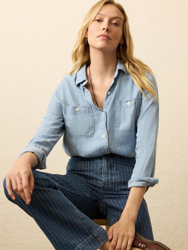 faherty Tried & True Chambray Shirt - Bluewater Stripe Wash Women's Button Ups