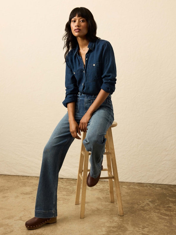 Faherty Tried & True Chambray Shirt - Night Lagoon Wash Women's Button Ups