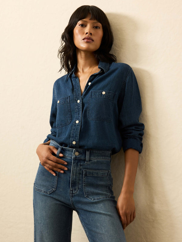 faherty Tried & True Chambray Shirt - Night Lagoon Wash Women's Button Ups