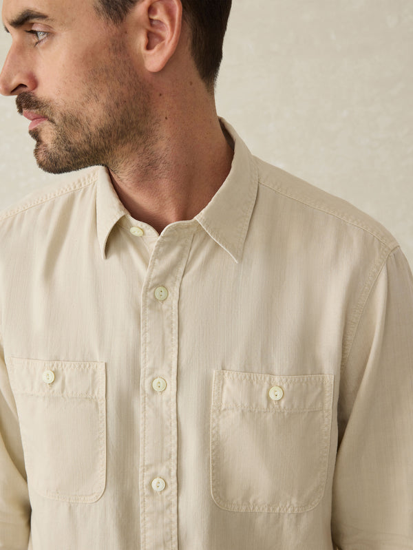 Faherty Tried & True Chambray Workshirt - Coastal Cream Men's Button Ups