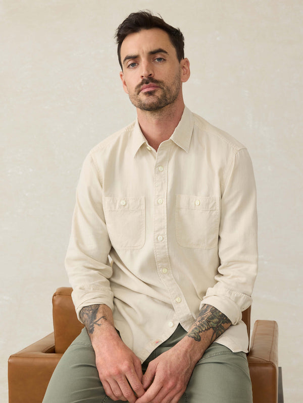 Faherty Tried & True Chambray Workshirt - Coastal Cream Men's Button Ups