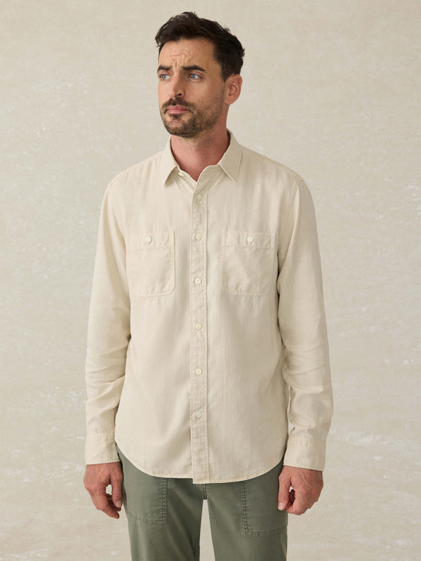 faherty Tried & True Chambray Workshirt - Coastal Cream Men's Button Ups