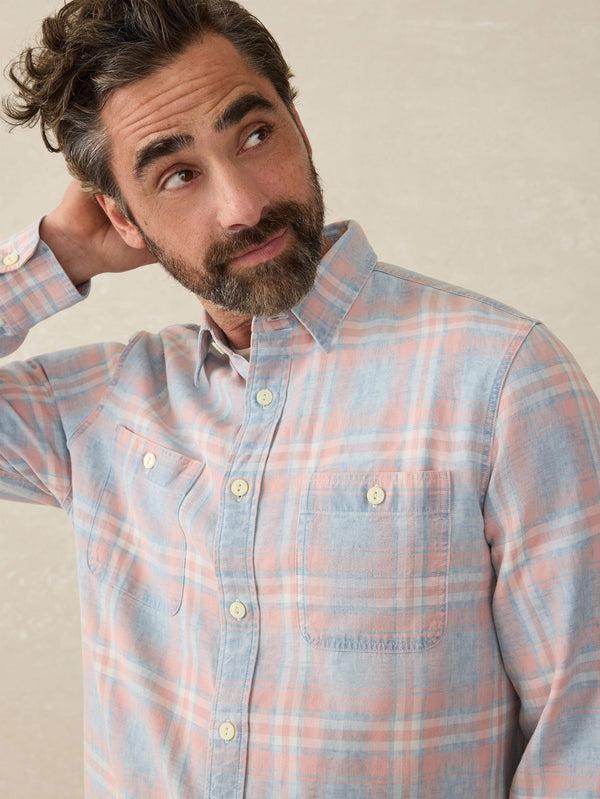 Faherty Tried & True Chambray Workshirt - Coral Bay Plaid Men's Button Ups