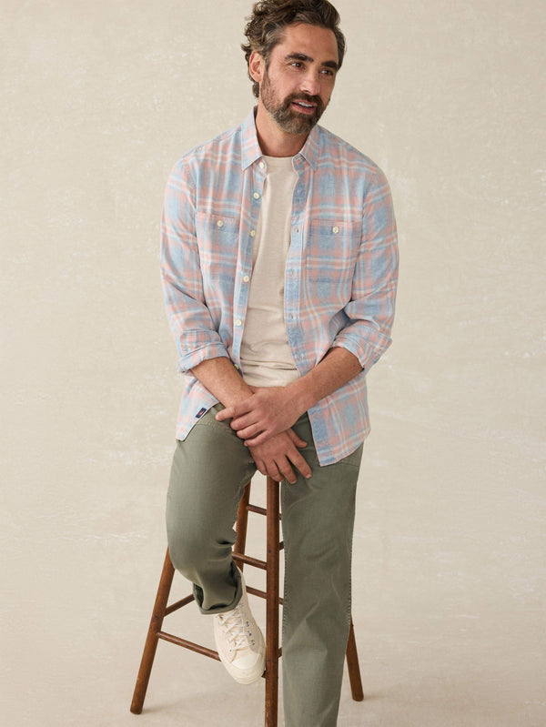 Faherty Tried & True Chambray Workshirt - Coral Bay Plaid Men's Button Ups