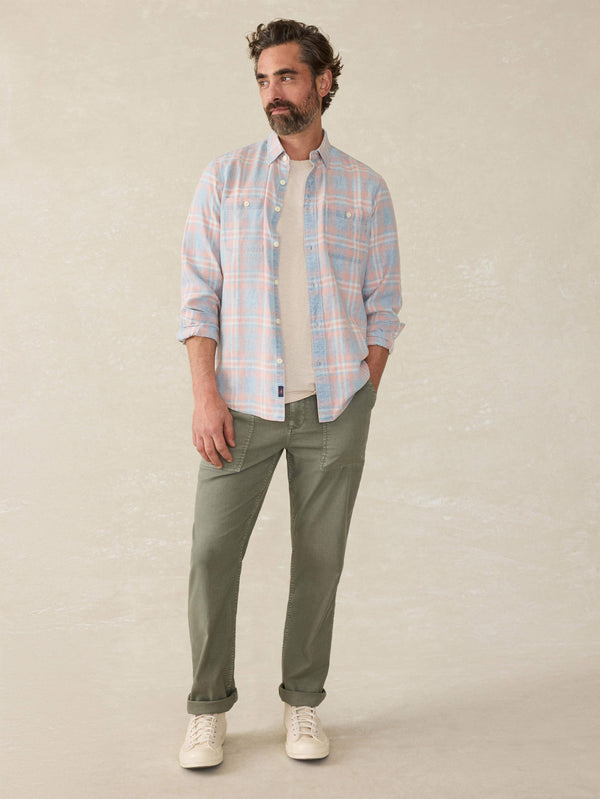 Faherty Tried & True Chambray Workshirt - Coral Bay Plaid Men's Button Ups