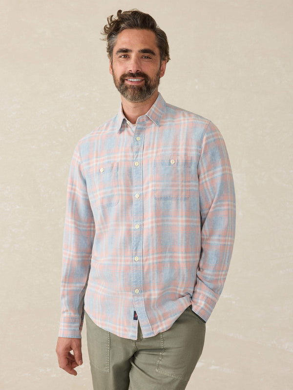 faherty Tried & True Chambray Workshirt - Coral Bay Plaid Men's Button Ups