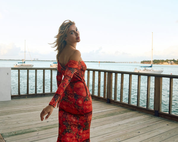 Faith Connexion ALTA MODA MIAMI OFF-SHOULDER FLORAL PRINT BODYCON DRESS