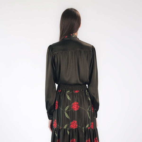 Faith Connexion BOW ROSE BLOUSE IN SILK STRETCH CHARMEUSE | KATE PEREZ