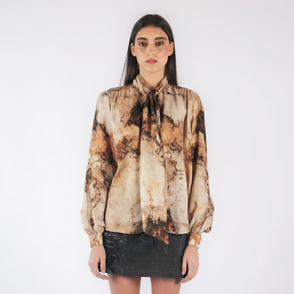 faith connexion DISINTEGRATION PRINT BOW BLOUSE | EDGAR AGUILAR | EDGAR AGUILAR