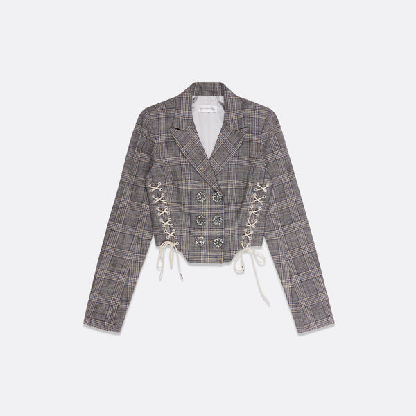 faith connexion DOUBLE BREASTED LACED BLAZER WITH BIJOU BUTTONS