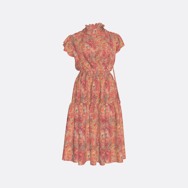 faith connexion FLORAL RUFFLE MIDI DRESS
