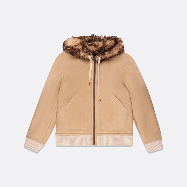 faith connexion SHEARLING HOODED LEATHER JACKET