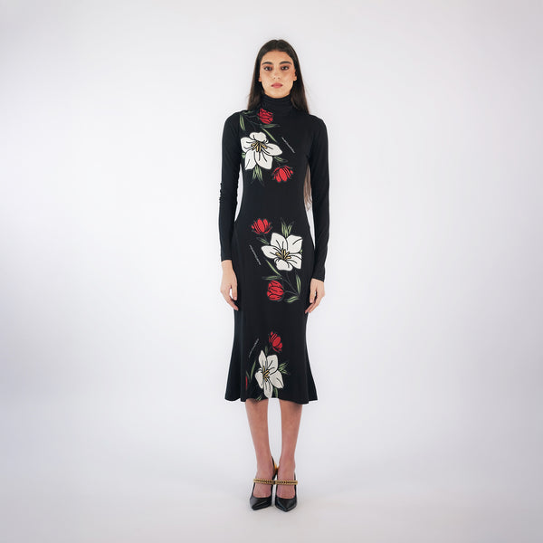 faith connexion HIGH-NECK FLORAL PRINT BODYCON DRESS | KATE PEREZ