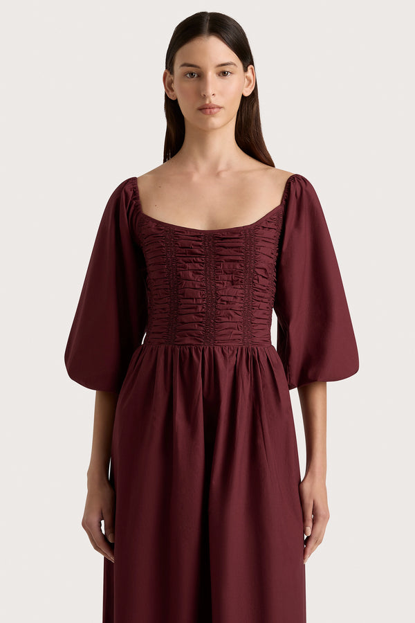 Faithfull The Brand Alma Midi Dress Bordeaux - Final Sale
