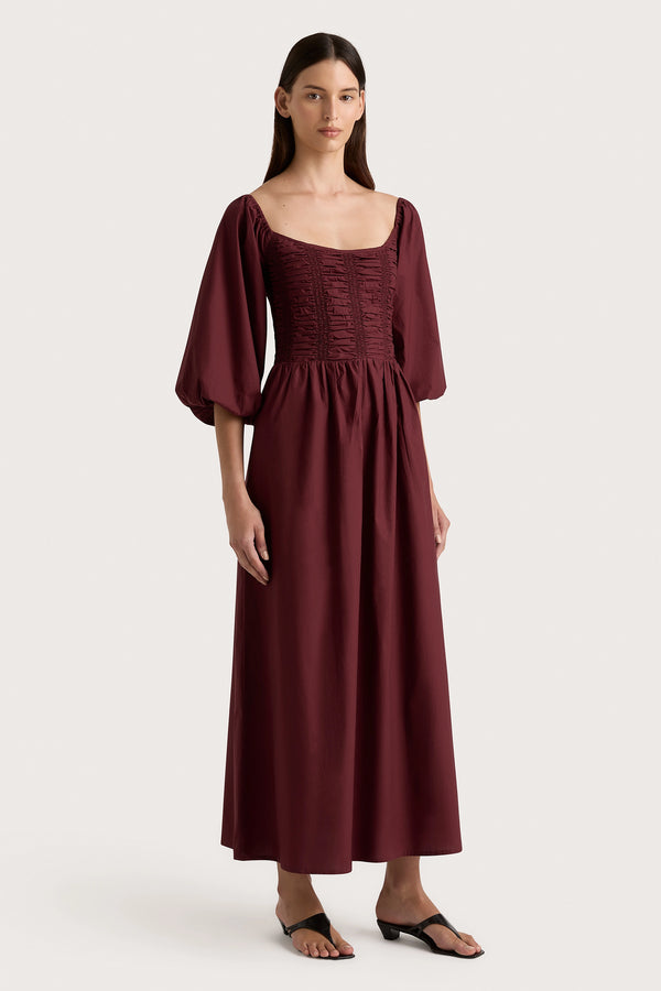 Faithfull The Brand Alma Midi Dress Bordeaux - Final Sale