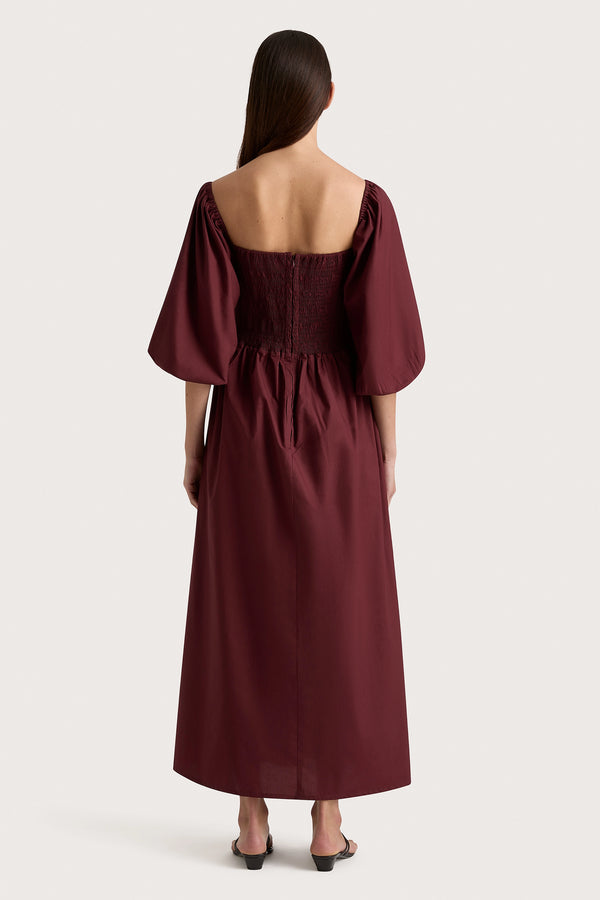 Faithfull The Brand Alma Midi Dress Bordeaux - Final Sale