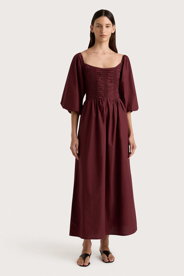 faithfull the brand Alma Midi Dress Bordeaux - Final Sale