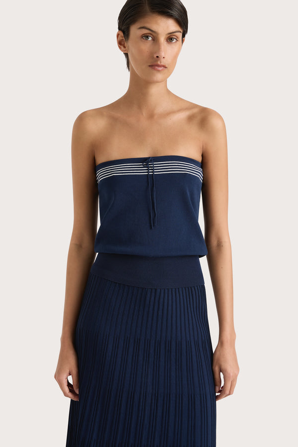 Faithfull The Brand Arlette Strapless Top Navy White Stripe