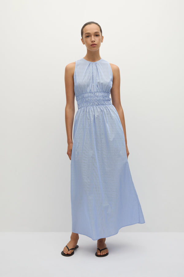 faithfull the brand Astra Midi Dress Soft Blue Stripe