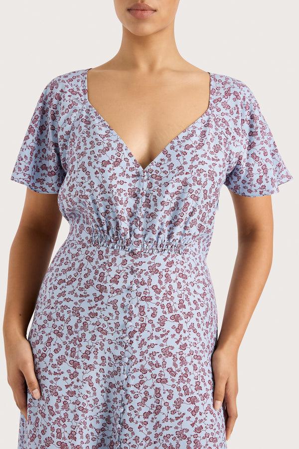 Faithfull The Brand Aurelia Midi Dress Amaryllis Floral Blue - Final Sale
