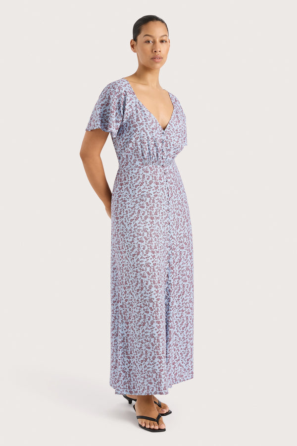 Faithfull The Brand Aurelia Midi Dress Amaryllis Floral Blue - Final Sale