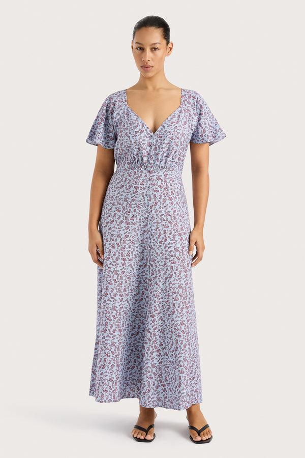 faithfull the brand Aurelia Midi Dress Amaryllis Floral Blue - Final Sale