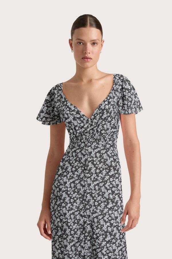 Faithfull The Brand Aurelie Midi Dress Leilani Charred Navy - Final Sale