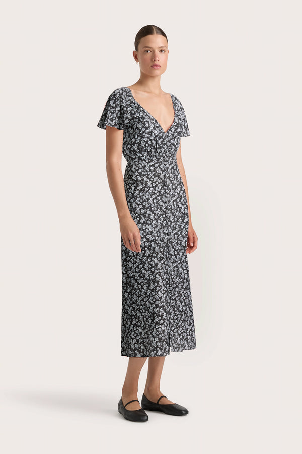 Faithfull The Brand Aurelie Midi Dress Leilani Charred Navy - Final Sale