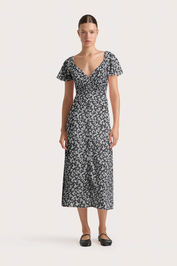 faithfull the brand Aurelie Midi Dress Leilani Charred Navy - Final Sale