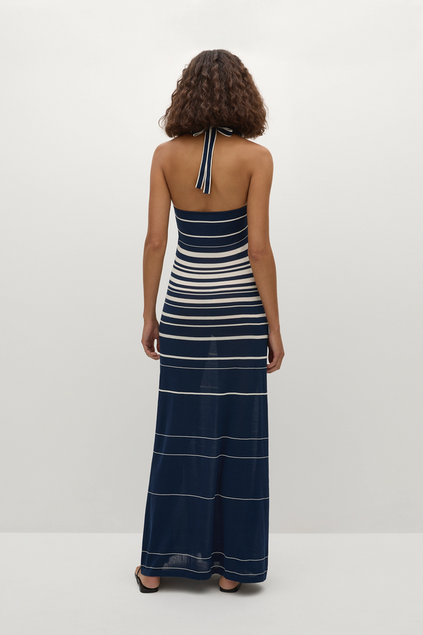 Faithfull The Brand Axel Maxi Dress Accordion Stripe Cream Navy