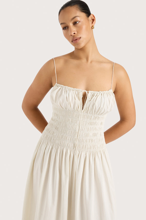 Faithfull The Brand Aya String Maxi Dress Cream Pinstripe - Final Sale