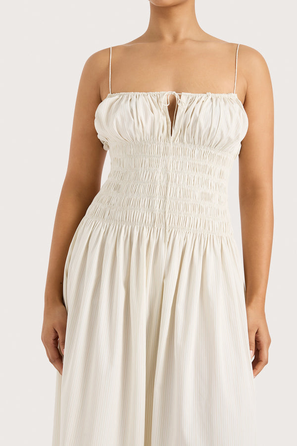 Faithfull The Brand Aya String Maxi Dress Cream Pinstripe - Final Sale