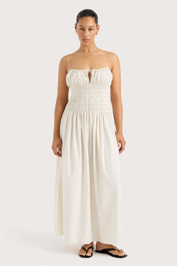 faithfull the brand Aya String Maxi Dress Cream Pinstripe - Final Sale