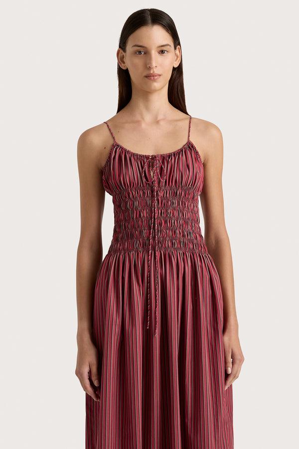 Faithfull The Brand Aya String Maxi Dress Wine Stripe - Final Sale