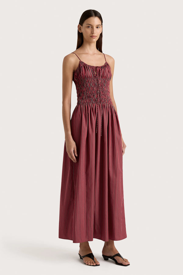 Faithfull The Brand Aya String Maxi Dress Wine Stripe - Final Sale