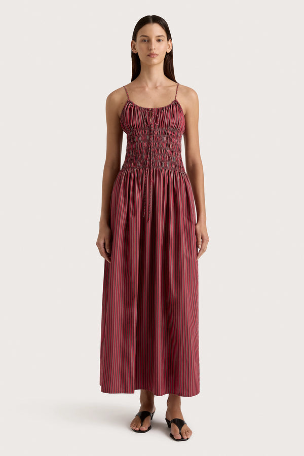 faithfull the brand Aya String Maxi Dress Wine Stripe - Final Sale