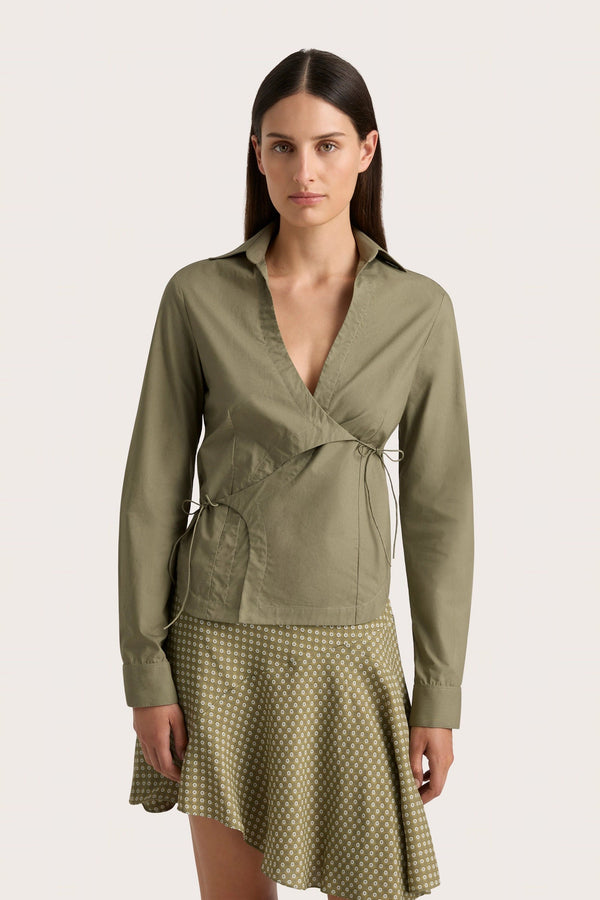 Faithfull The Brand Baia Wrap Shirt Khaki - Final Sale